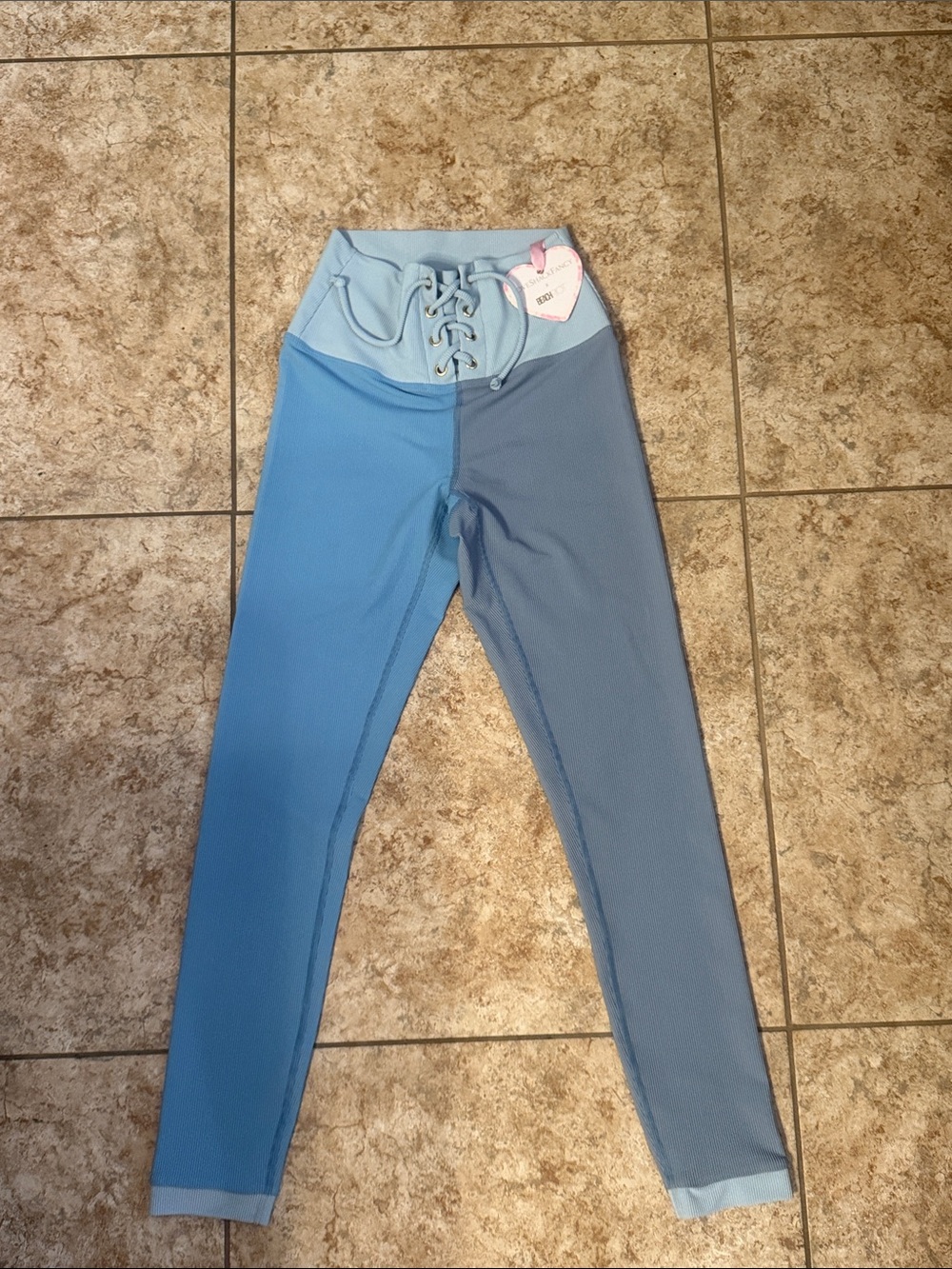 LoveShackFancy x Beach Riot Two-Tone Light & Medium Blue Lace-Up Leggings